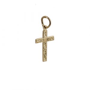 9ct Gold 16x10mm hand engraved Flat Latin Cross