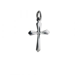 9ct White Gold 21x16mm Flat diamond cut star set with diamond Cross