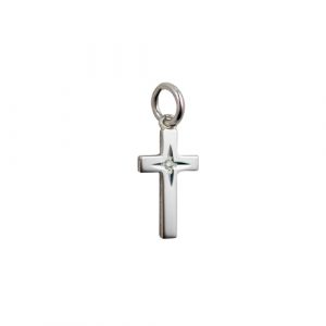 Silver 17x10mm diamond star set Solid Block Cross