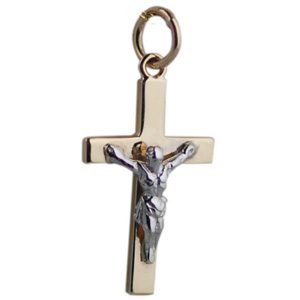 9ct Gold 20x12mm Solid Block Crucifix with white Corpus Christi Cross