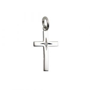 Silver 20x12mm diamond star set Solid Block Cross