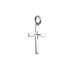 Silver 20x12mm diamond cut star Solid Block Cross