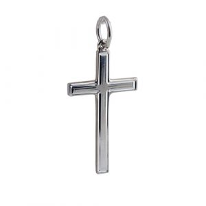 Silver 25x15mm Engine turned line border Solid Block Cross