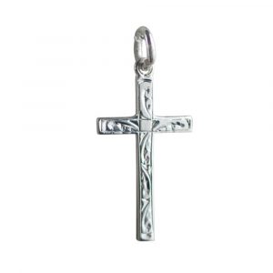 Silver 25x15mm hand engraved Solid Block Cross