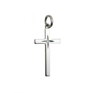 Silver 25x15mm diamond star set Solid Block Cross