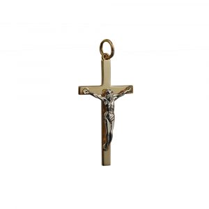 9ct Gold 30x17mm Solid Block Crucifix with white Corpus Christi Cross
