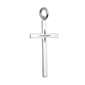 Silver 30x17mm diamond star set Solid Block Cross