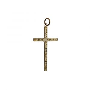9ct Gold 35x20mm hand engraved Solid Block Cross