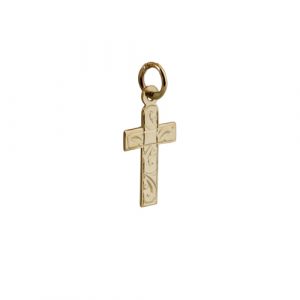 9ct Gold 15x11mm hand engraved flat latin Cross