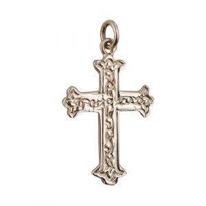 9ct Gold 30x22mm Fancy embossed pattern Cross