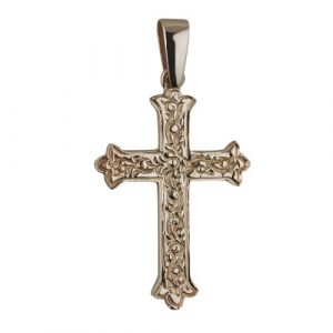 9ct Gold 37x26mm Fancy embossed pattern Cross with bail