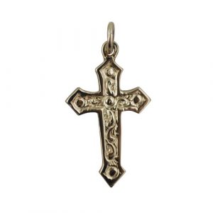 9ct Gold 28x17mm fancy embossed pattern Cross