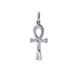 Silver 18x10mm hand engraved Solid Ankh Cross