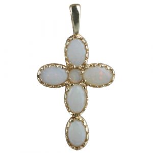 9ct Gold 25x16mm Cross gem set with opals