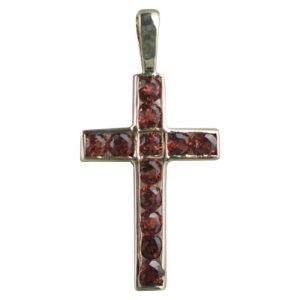9ct Gold 25x16mm Apostle's Cross set with 12 garnets