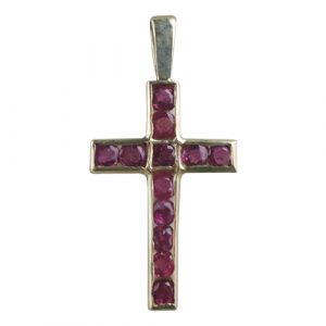 9ct Gold 25x16mm Apostle's Cross set with 12 rubies