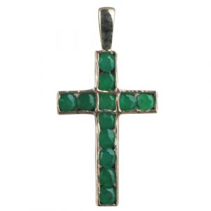 9ct Gold 25x16mm Apostle's Cross set with 12 green agate