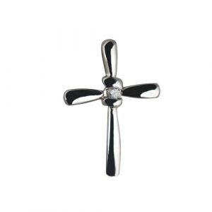 9ct White Gold 30x22mm plain fancy Cross set with a 10pt diamond