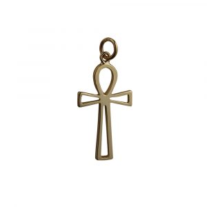 9ct Gold 28x17mm plain pierced Ankh or Peace Cross