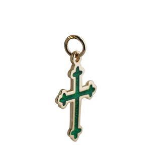 9ct Gold 21x15mm green cold cure enameled club end Cross