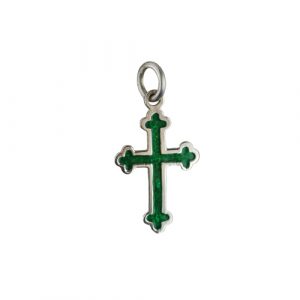 Silver 21x15mm green cold cure enameled club end Cross