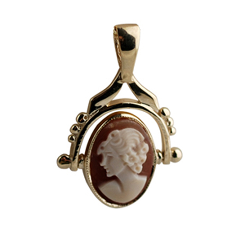 9ct Gold 29x20mm 2 stone Cameo Spinning Fob Pendant