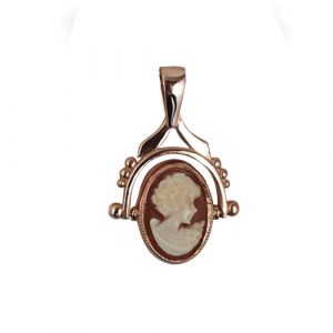 9ct Rose Gold 29x20mm 2 stone Cameo Spinning Fob Pendant