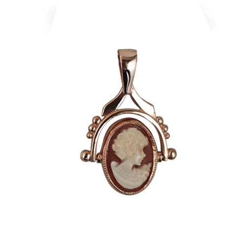 9ct Rose Gold 29x20mm 2 stone Cameo Spinning Fob Pendant