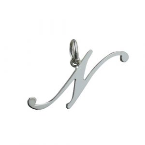 Silver 30x11mm plain Palace script Initial N Pendant