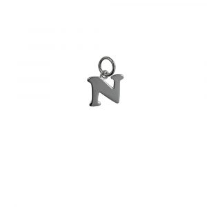 Silver 11x10mm plain Initial N Pendant or Charm