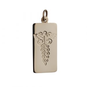 18ct Gold 26x13mm rectangular hand engraved medical Alarm Disc