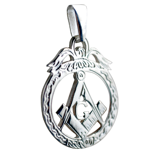 Silver 32x25mm Masonic emblem in circle with G Pendant with bail