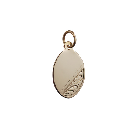 9ct Gold 16x11mm hand engraved oval disc