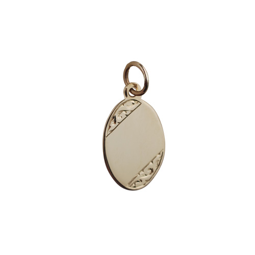9ct Gold 16x11mm hand engraved oval disc
