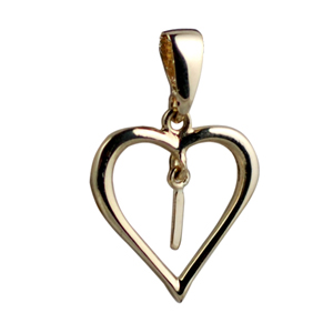 9ct Gold 18x18mm heart with a hanging Initial 'I' with bail