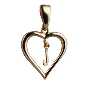 9ct Gold 18x18mm heart with a hanging Initial 'J' with bail
