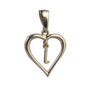 9ct Gold 18x18mm heart with a hanging Initial 'L' with bail