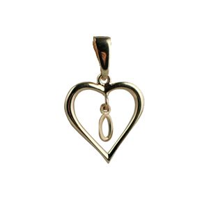 9ct Gold 18x18mm heart with a hanging Initial 'O' with bail