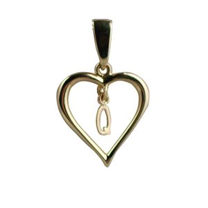9ct Gold 18x18mm heart with a hanging Initial 'Q' with bail