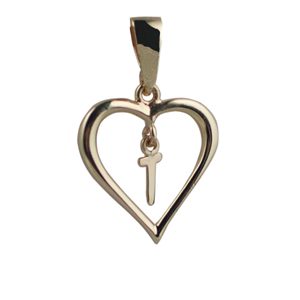 9ct Gold 18x18mm heart with a hanging Initial 'T' with bail