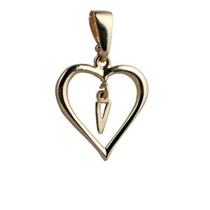 9ct Gold 18x18mm heart with a hanging Initial 'V' with bail