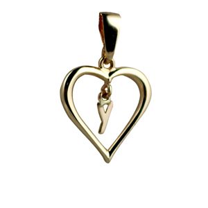 9ct Gold 18x18mm heart with a hanging Initial 'Y' with bail