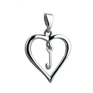 Silver 18x18mm heart with a hanging Initial 'J' with bail