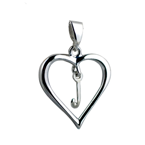 Silver 18x18mm heart with a hanging Initial 'J' with bail