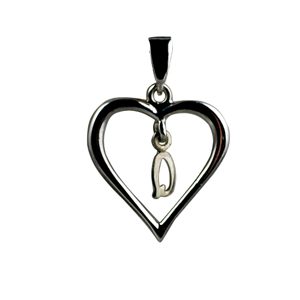 Silver 18x18mm heart with a hanging Initial 'Q' with bail