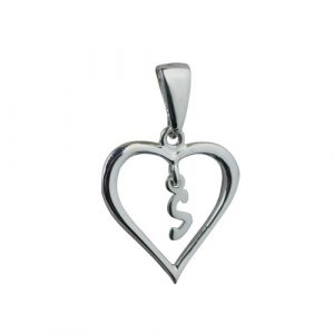 Silver 18x18mm heart with a hanging Initial 'S' with bail