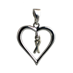Silver 18x18mm heart with a hanging Initial 'X' with bail