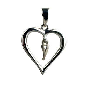 Silver 18x18mm heart with a hanging Initial 'Y' with bail