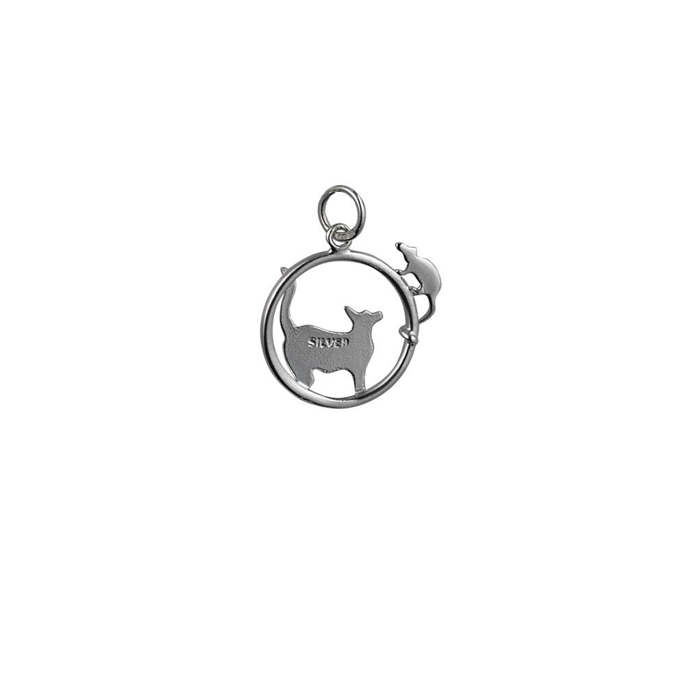 Silver 20x17mm Cat looking left and Mouse in a circle Pendant or Charm - Image 2