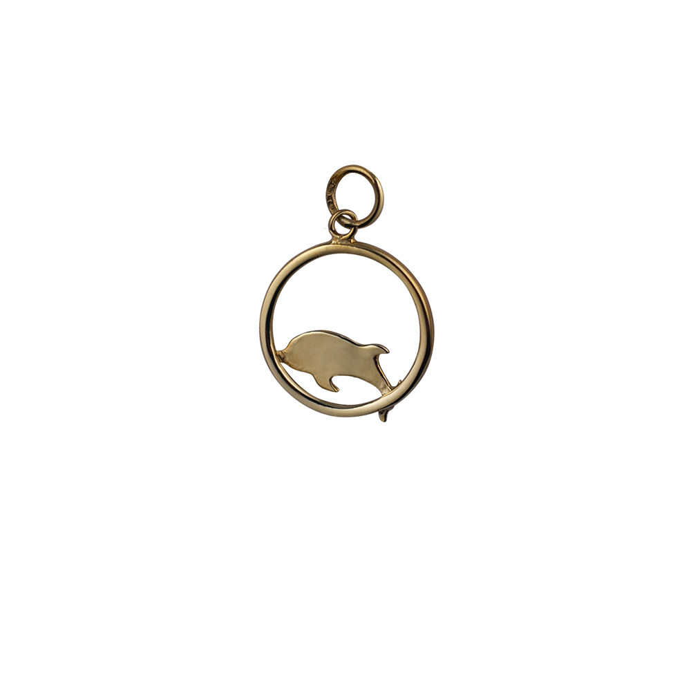 9ct Gold 18x18mm Dolphin jumping to the right in a circle Pendant or Charm - Image 2